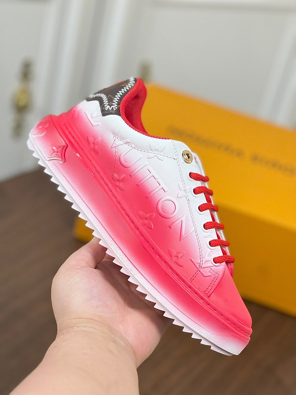 LV TIME OUT SNEAKER RED MIX WHITE CALFSKIN