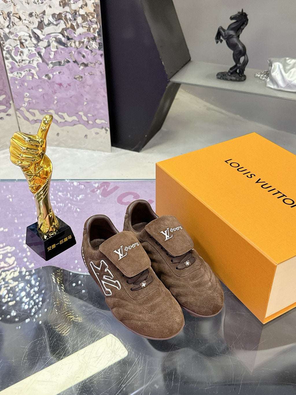 LV 26S FOOTPRINT SOCCER SNEAKERS IN DARK BROWN SUEDE