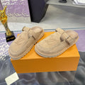 LV 26S MULE SLIDES IN BEIGE SUEDE BUCKLE STRAP