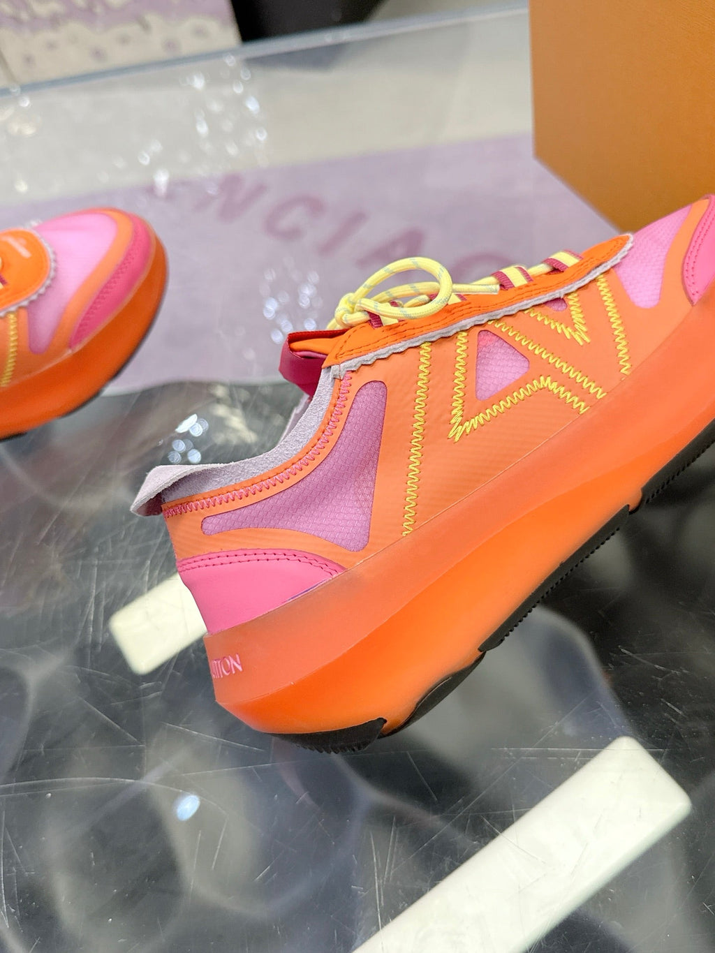 LV 26S SKATE SNEAKERS IN PINK ORANGE MESH TRANSLUCENT SOLE