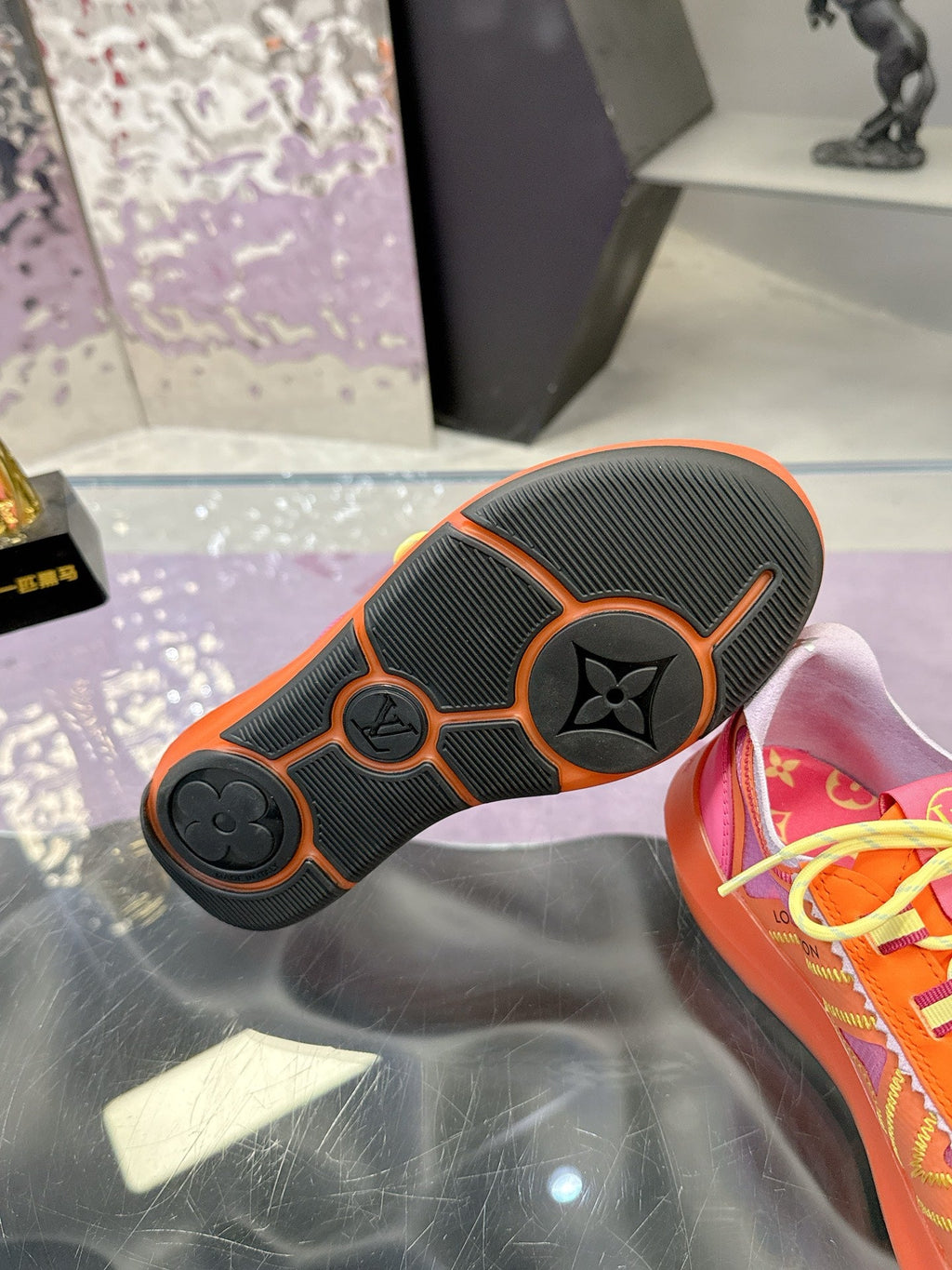 LV 26S SKATE SNEAKERS IN PINK ORANGE MESH TRANSLUCENT SOLE