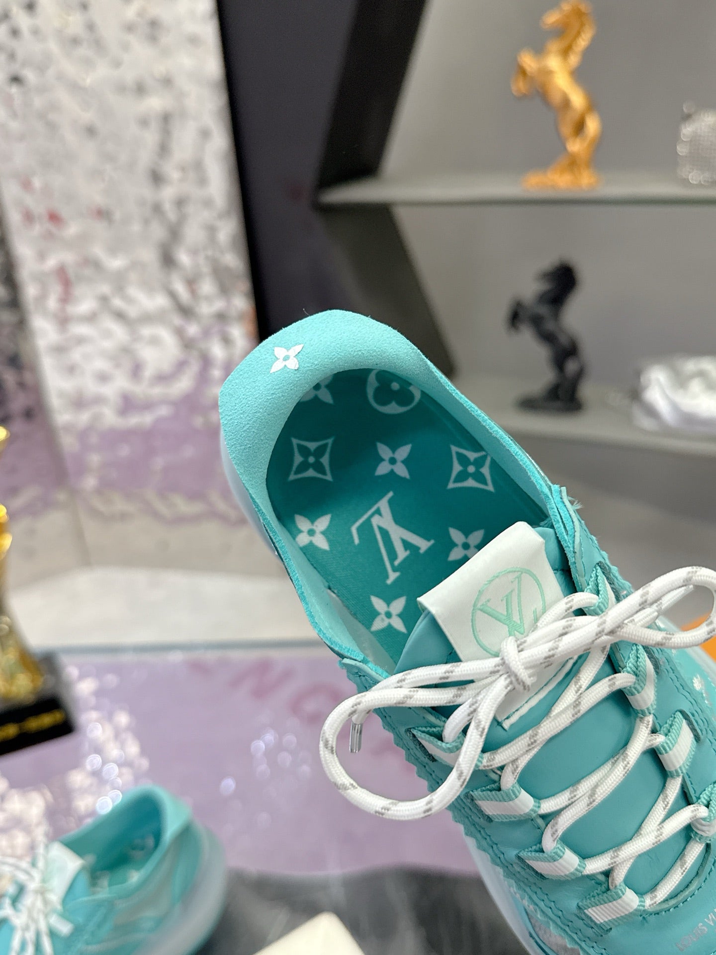 LV 26S SKATE SNEAKERS IN TIFFANY BLUE MESH TRANSLUCENT SOLE
