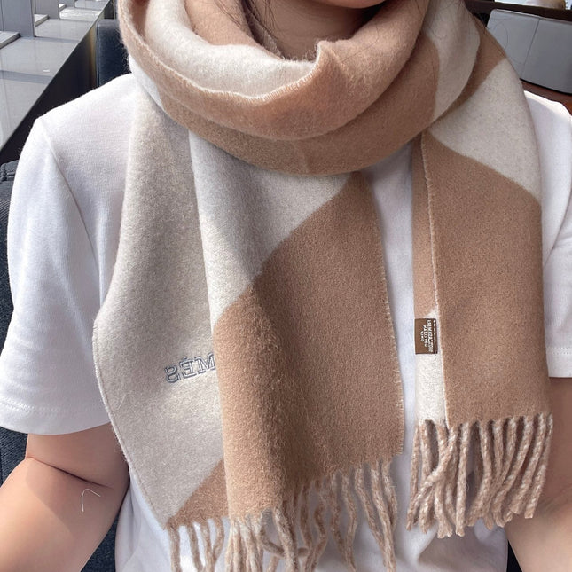 SCARF 150 CM IN LIGHT BROWN MIX WHITE CASHMERE