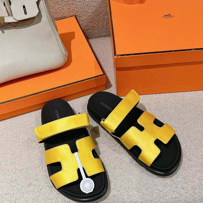 CHYPRE SANDAL BLACK MIX BRIGHT YELLOW CALFSKIN