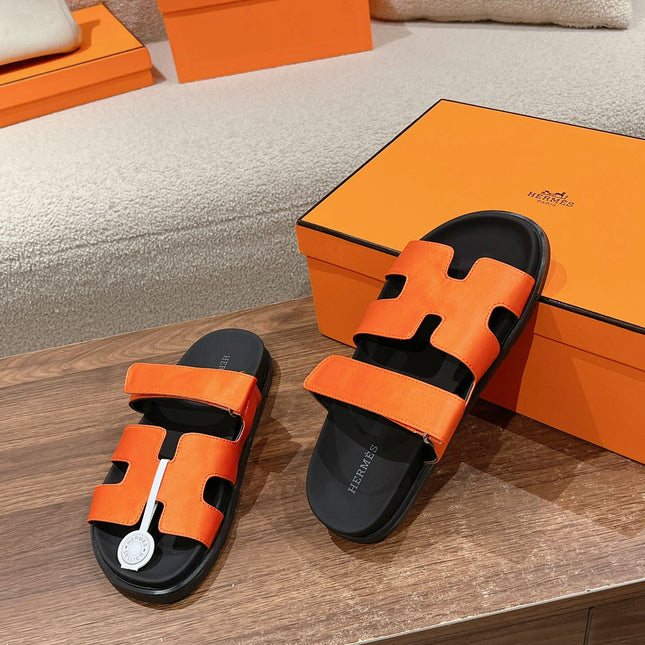 CHYPRE SANDAL BLACK MIX DARK ORANGE CALFSKIN