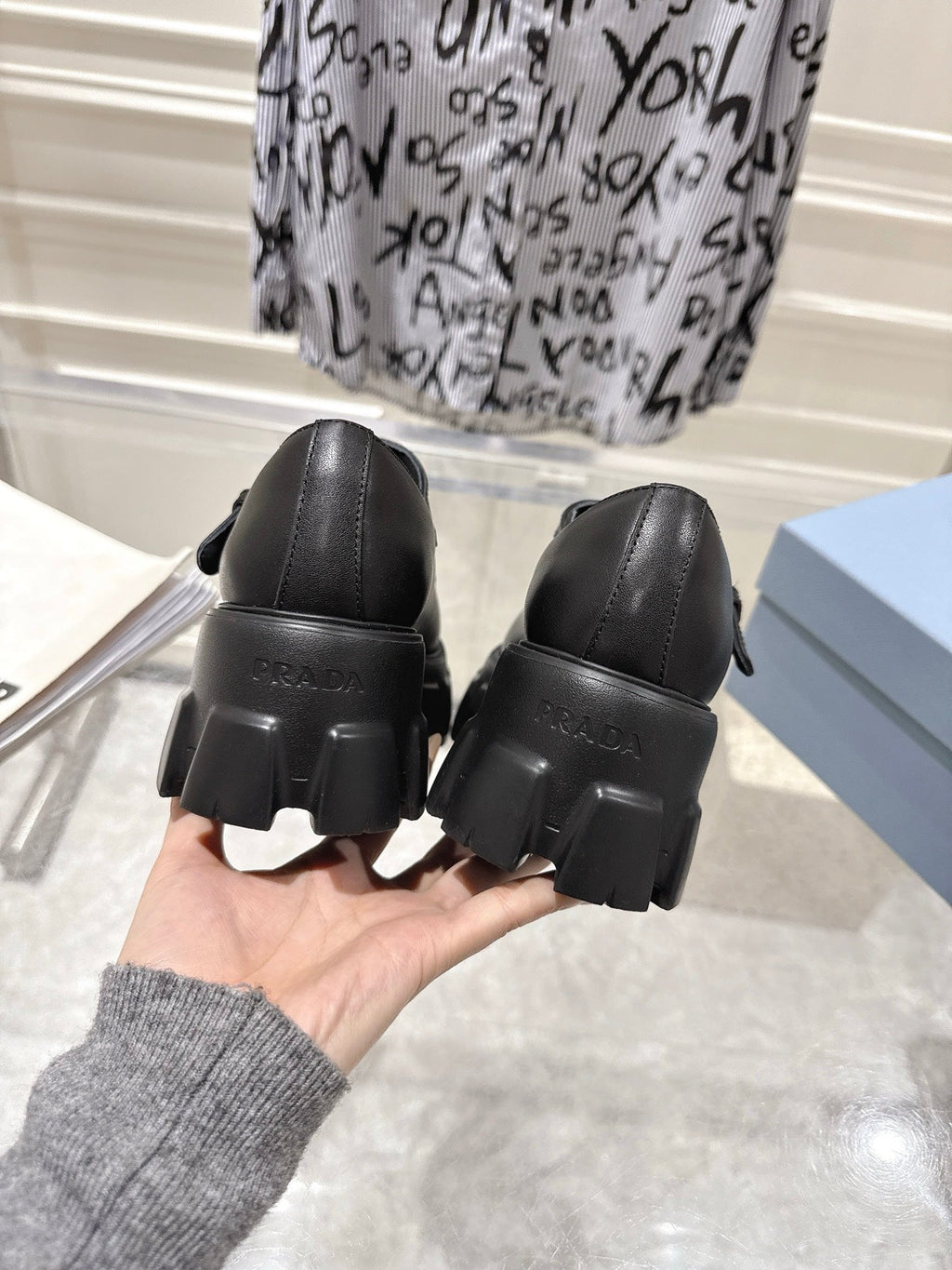 PRADA 26S MARY JANE SHOES 45MM IN BLACK CALFSKIN