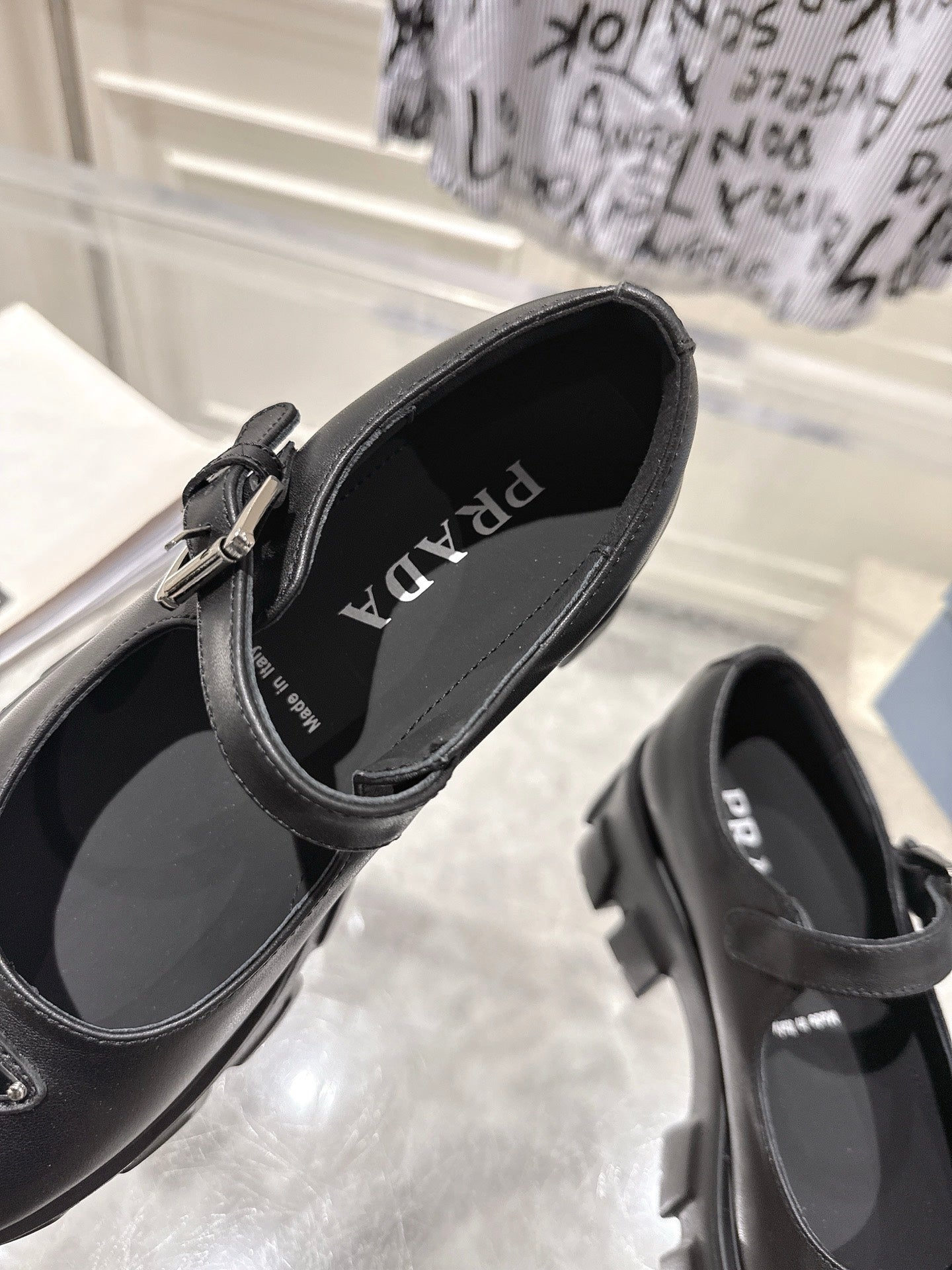 PRADA 26S MARY JANE SHOES 45MM IN BLACK CALFSKIN