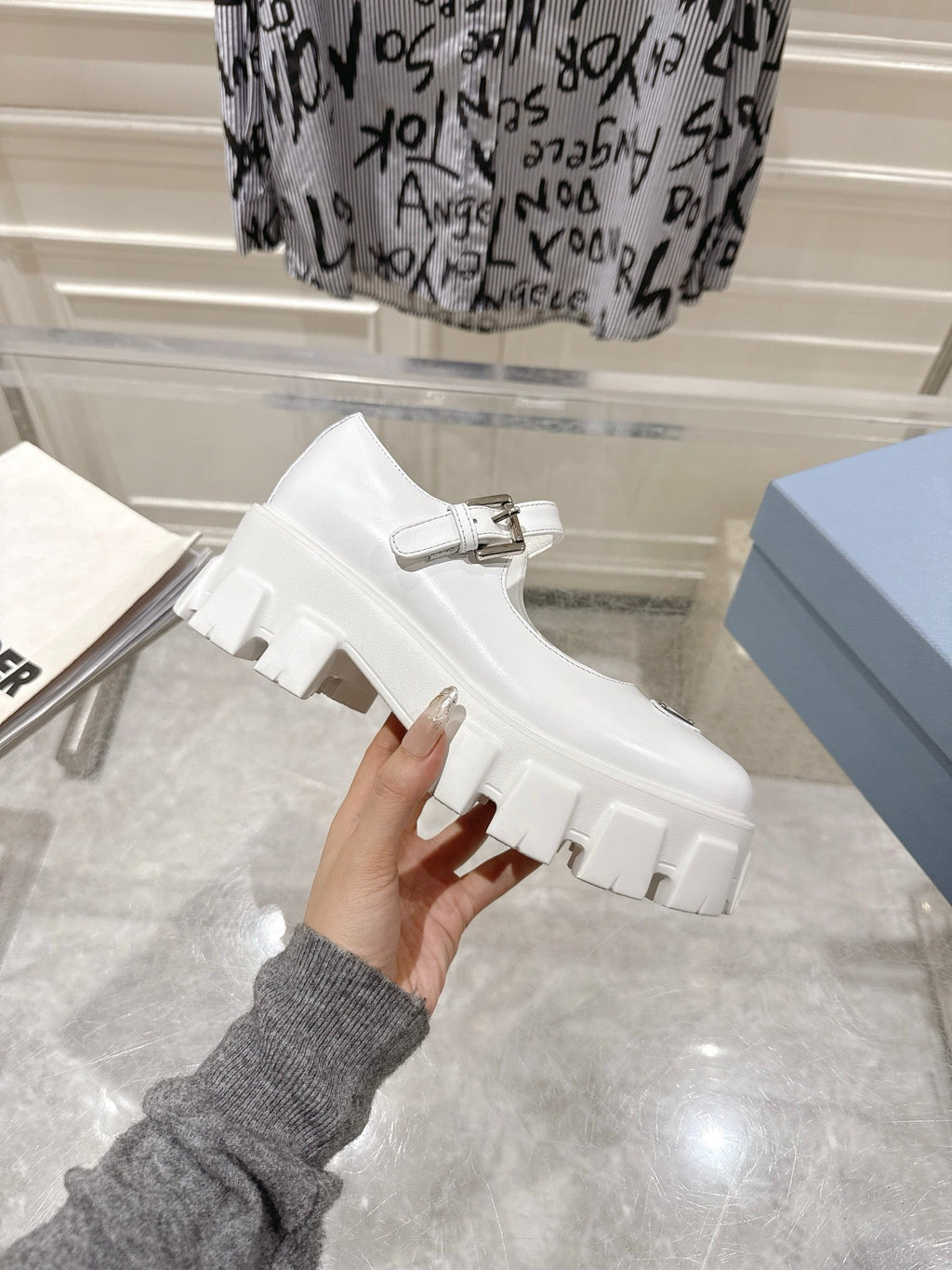 PRADA 26S MARY JANE SHOES 45MM IN WHITE CALFSKIN