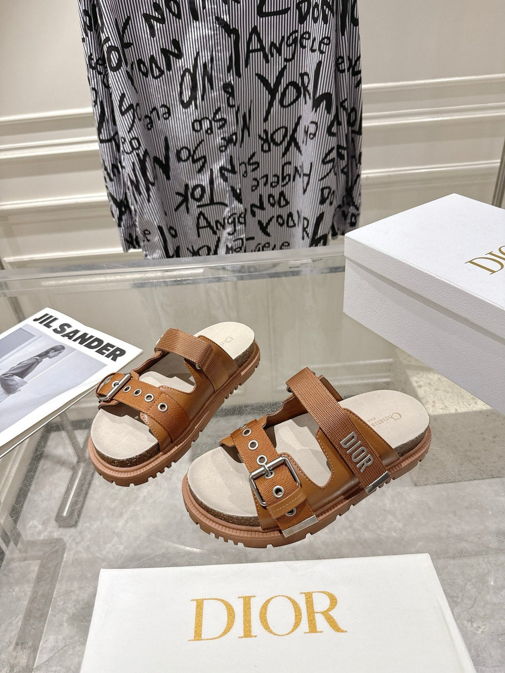 DIOR 26S SLIDES IN BROWN CANVAS