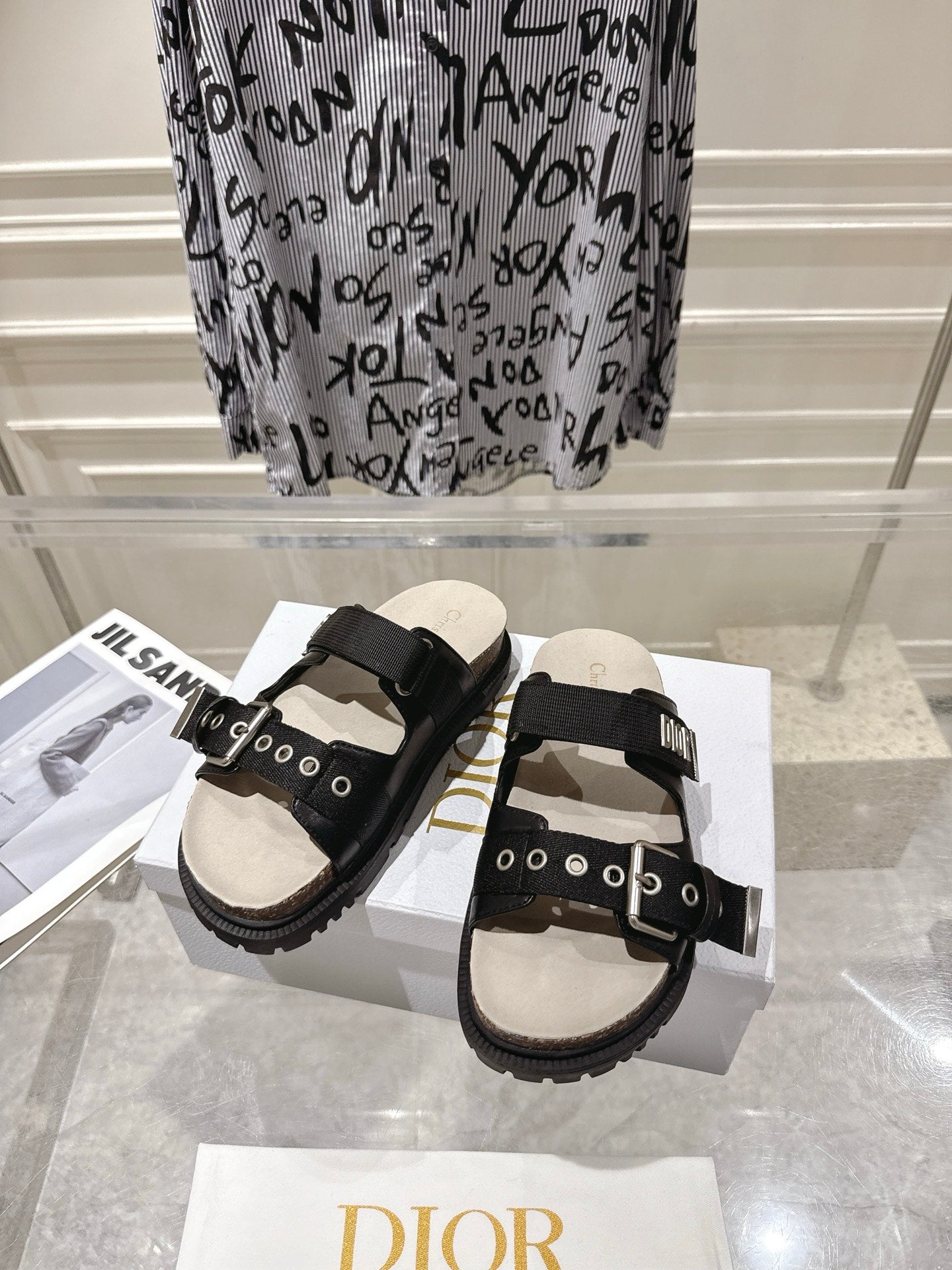 DIOR 26S SLIDES IN BLACK CANVAS