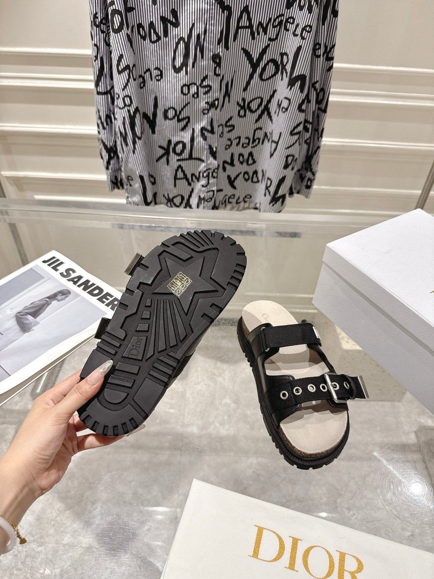 DIOR 26S SLIDES IN BLACK CANVAS