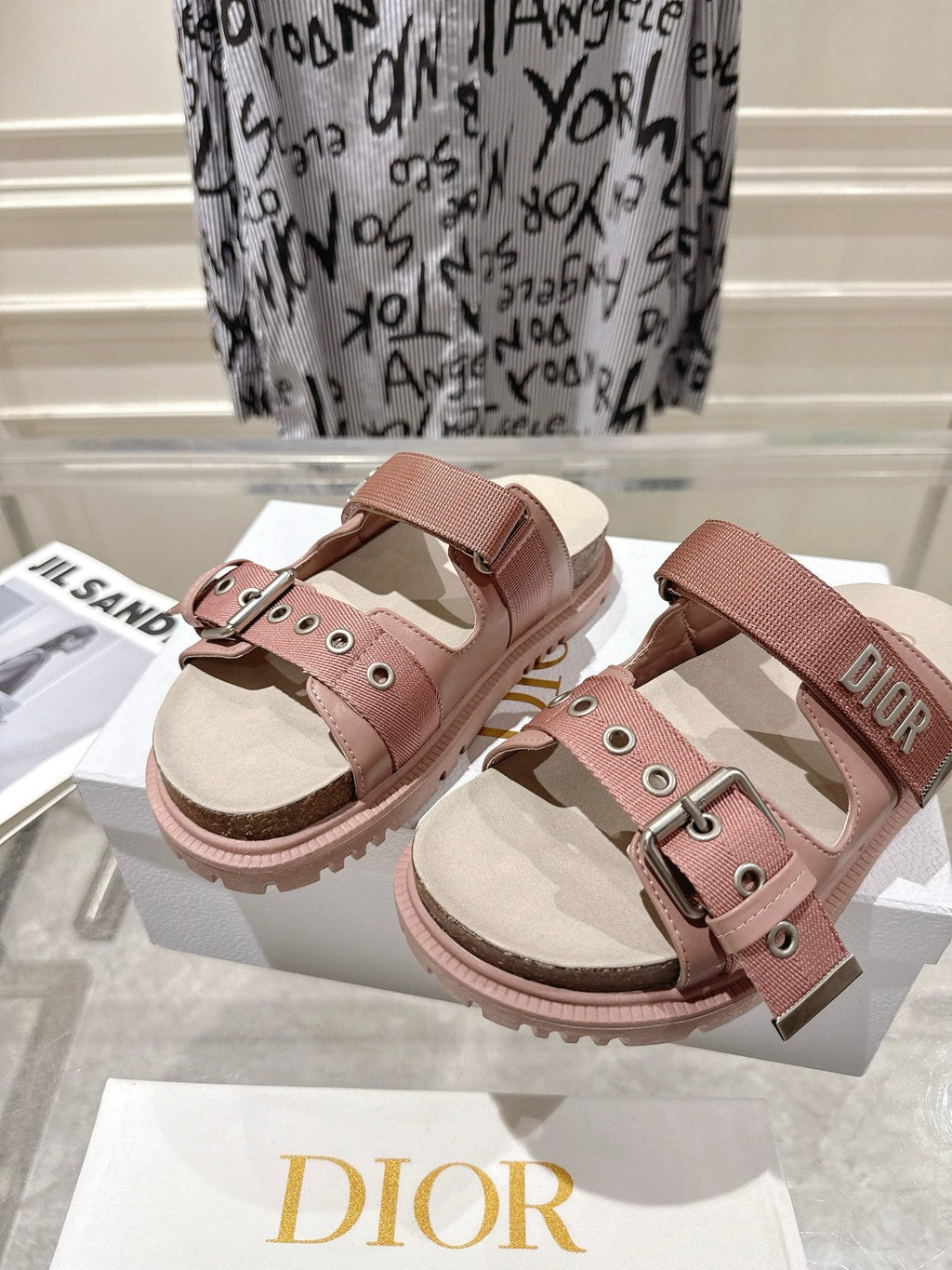 DIOR 26S SLIDES IN NUDE PINK CANVAS