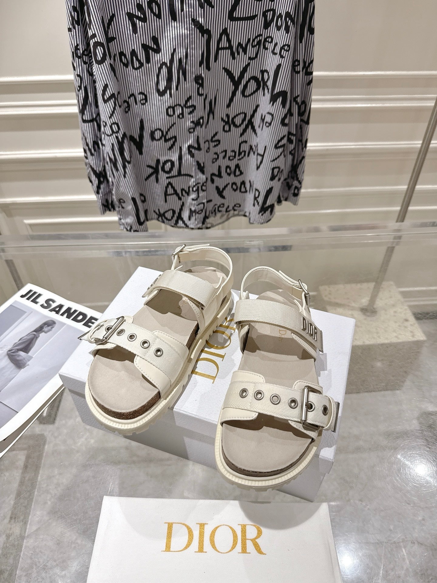 DIOR 26S BUCKLE SANDALS IN OFF WHITE CANVAS