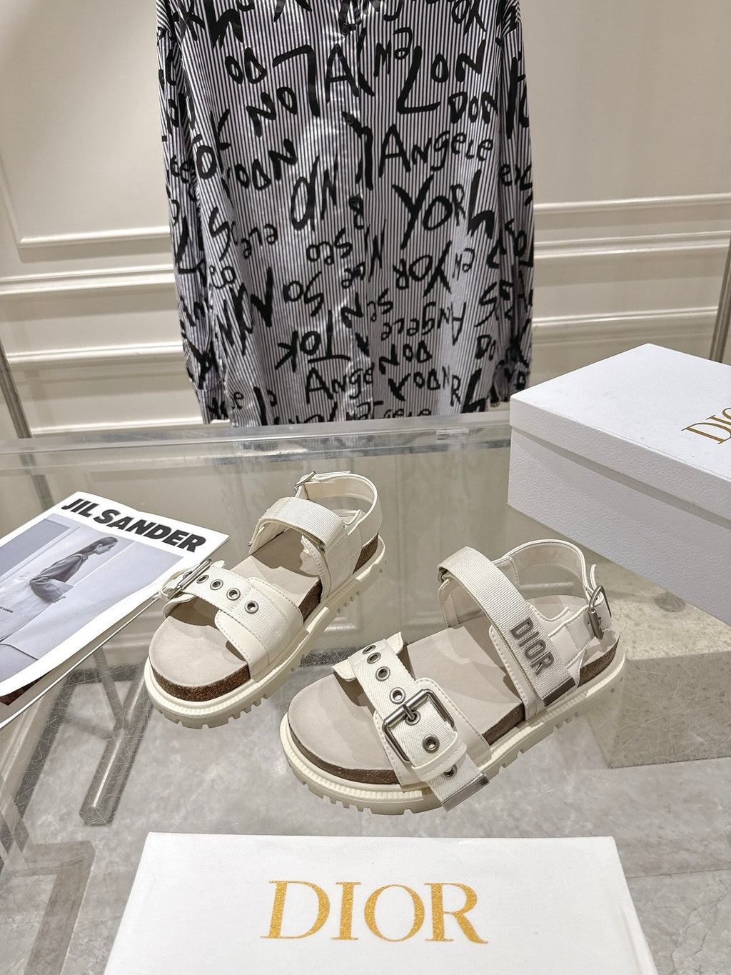 DIOR 26S BUCKLE SANDALS IN OFF WHITE CANVAS