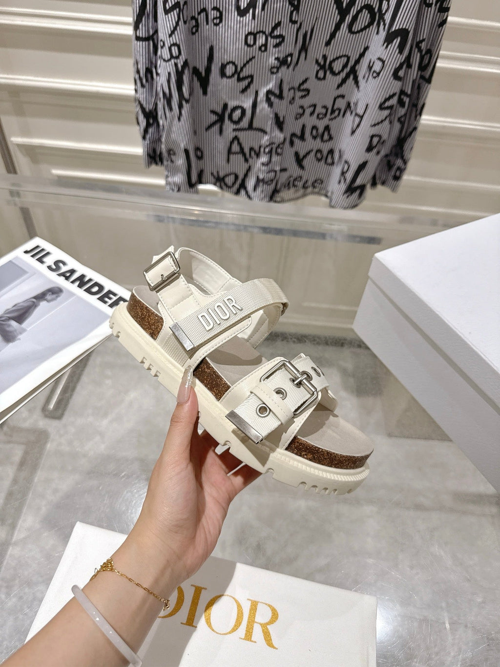 DIOR 26S BUCKLE SANDALS IN OFF WHITE CANVAS