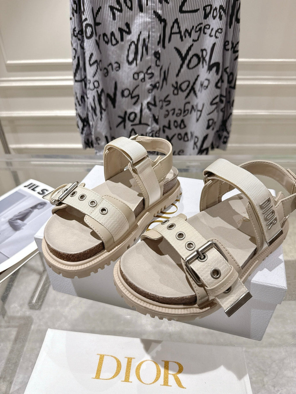 DIOR 26S BUCKLE SANDALS IN BEIGE CANVAS