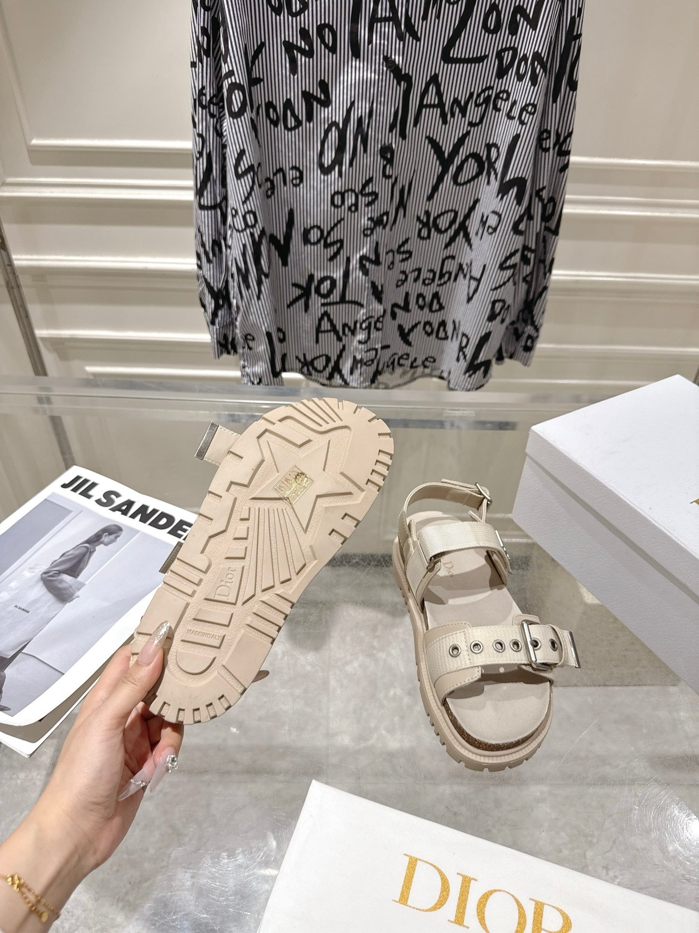 DIOR 26S BUCKLE SANDALS IN BEIGE CANVAS
