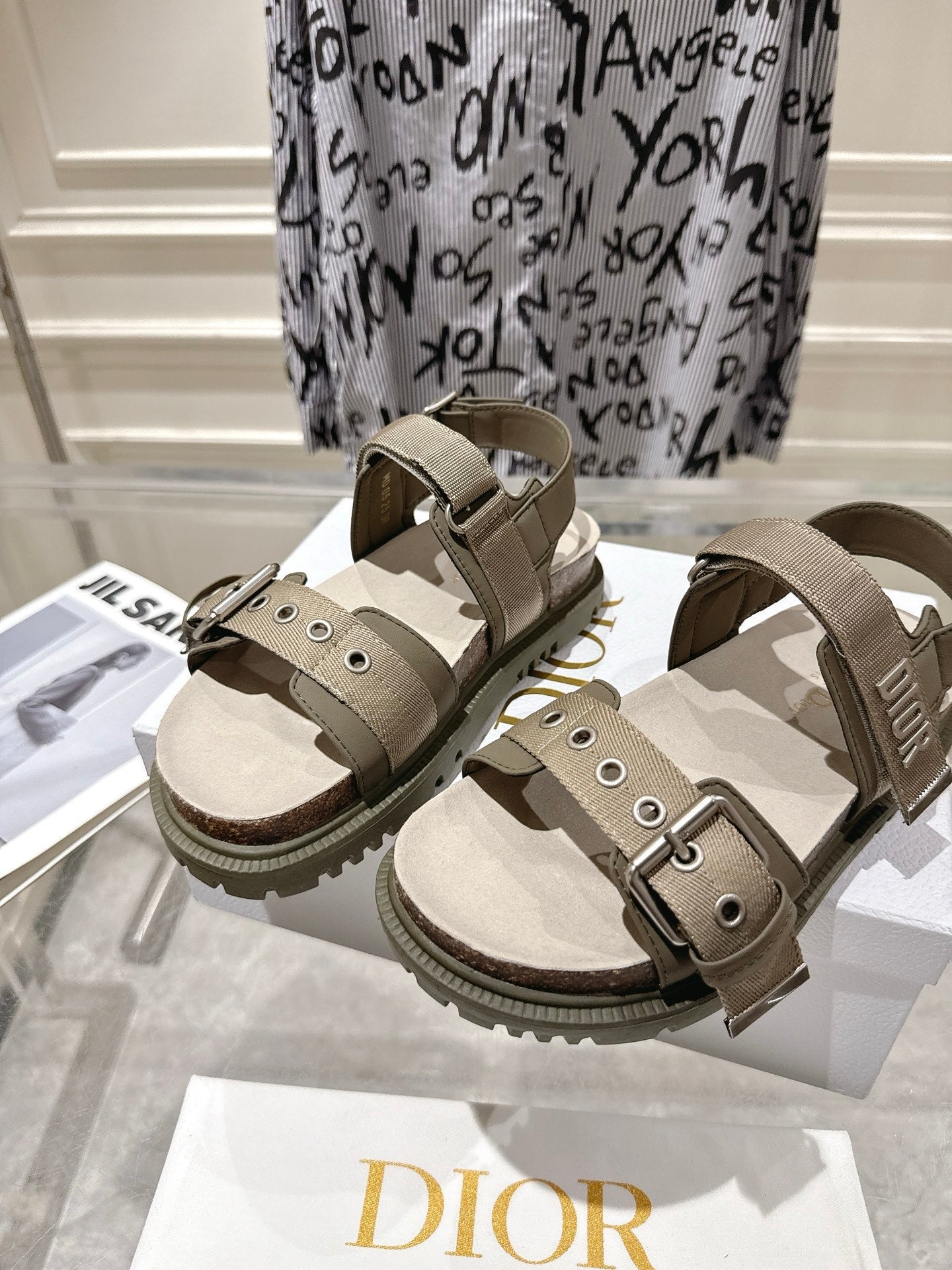 DIOR 26S BUCKLE SANDALS IN KHAKI CANVAS