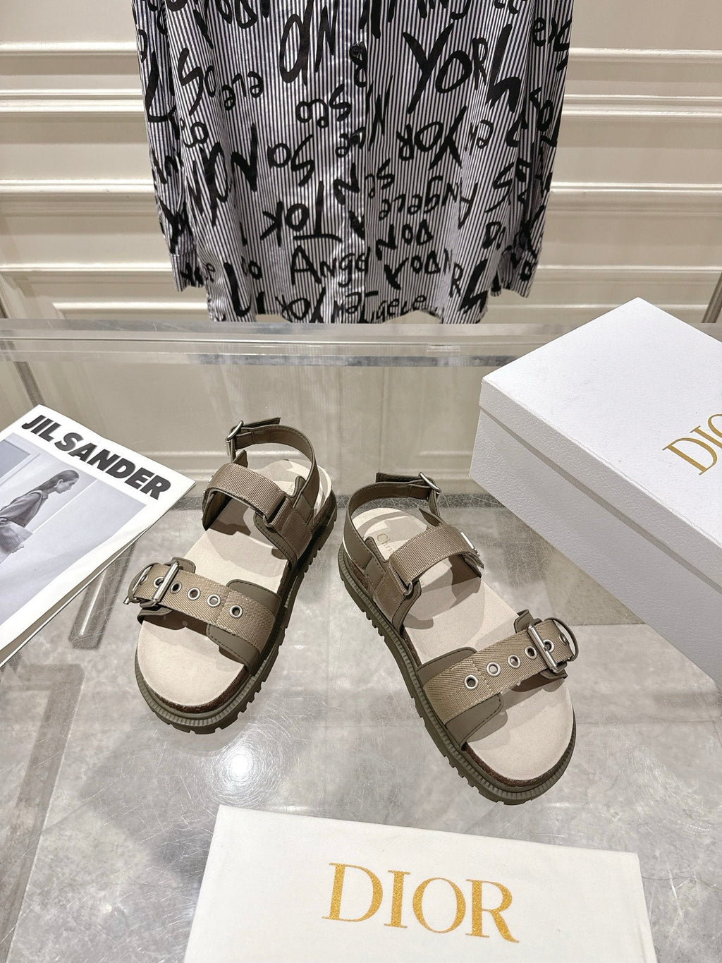 DIOR 26S BUCKLE SANDALS IN KHAKI CANVAS