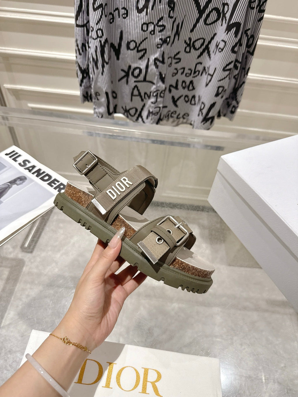 DIOR 26S BUCKLE SANDALS IN KHAKI CANVAS