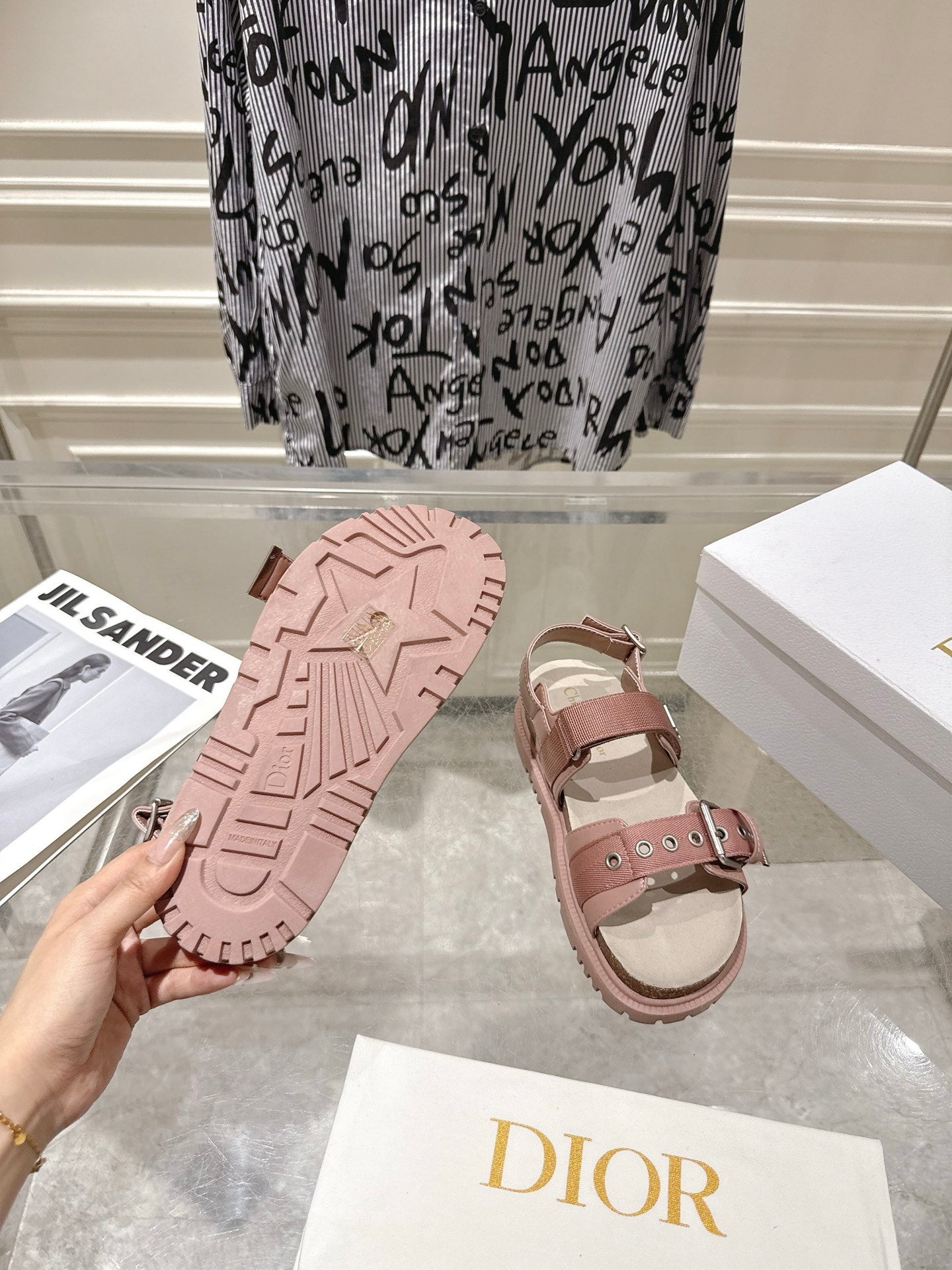 DIOR 26S BUCKLE SANDALS IN NUDE PINK CANVAS