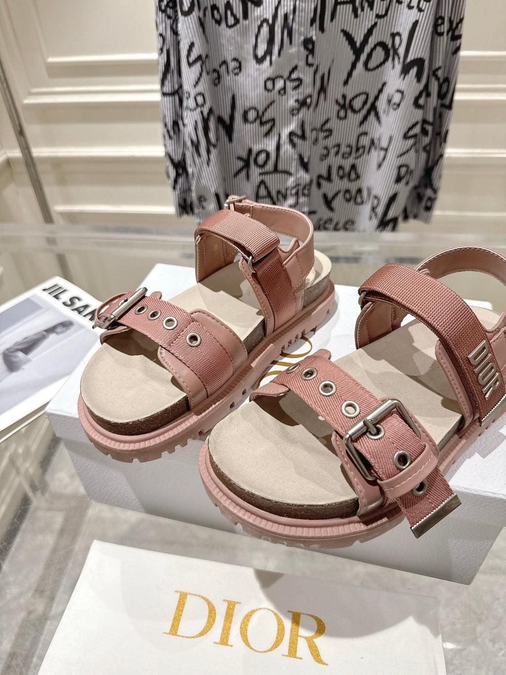 DIOR 26S BUCKLE SANDALS IN NUDE PINK CANVAS
