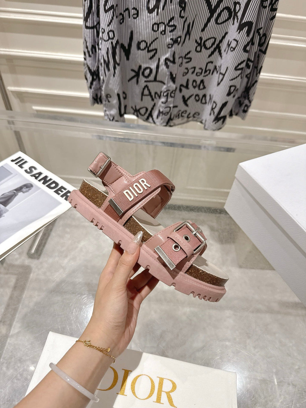 DIOR 26S BUCKLE SANDALS IN NUDE PINK CANVAS