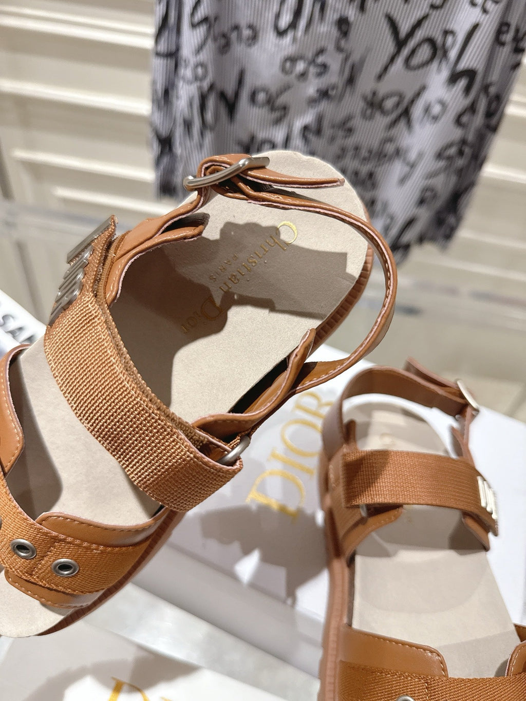 DIOR 26S BUCKLE SANDALS IN BROWN CANVAS