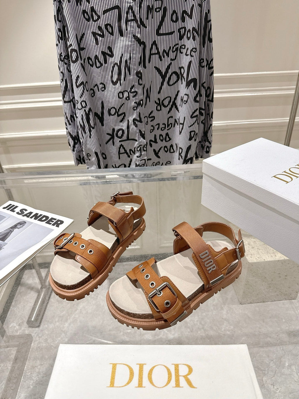 DIOR 26S BUCKLE SANDALS IN BROWN CANVAS