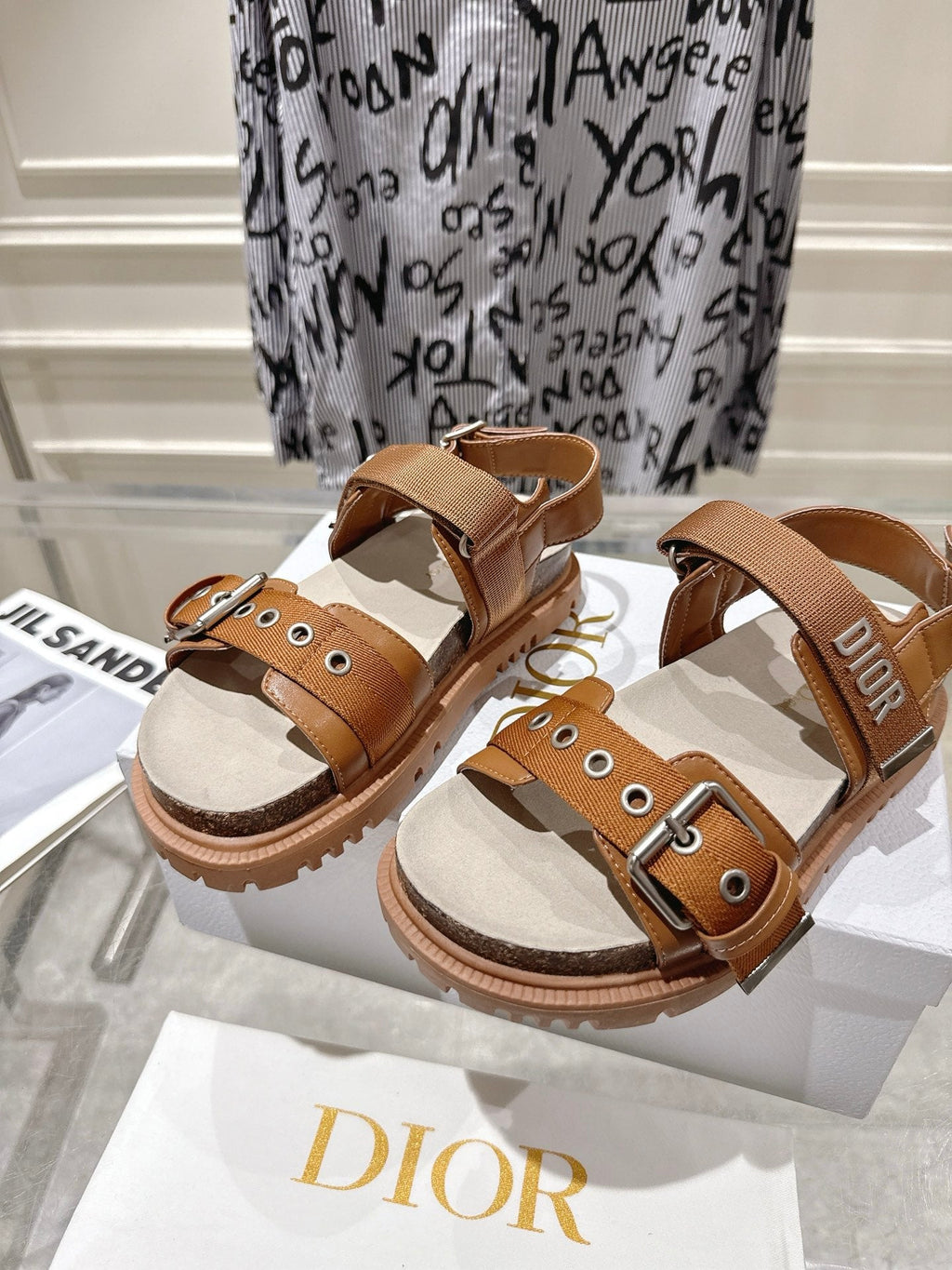 DIOR 26S BUCKLE SANDALS IN BROWN CANVAS