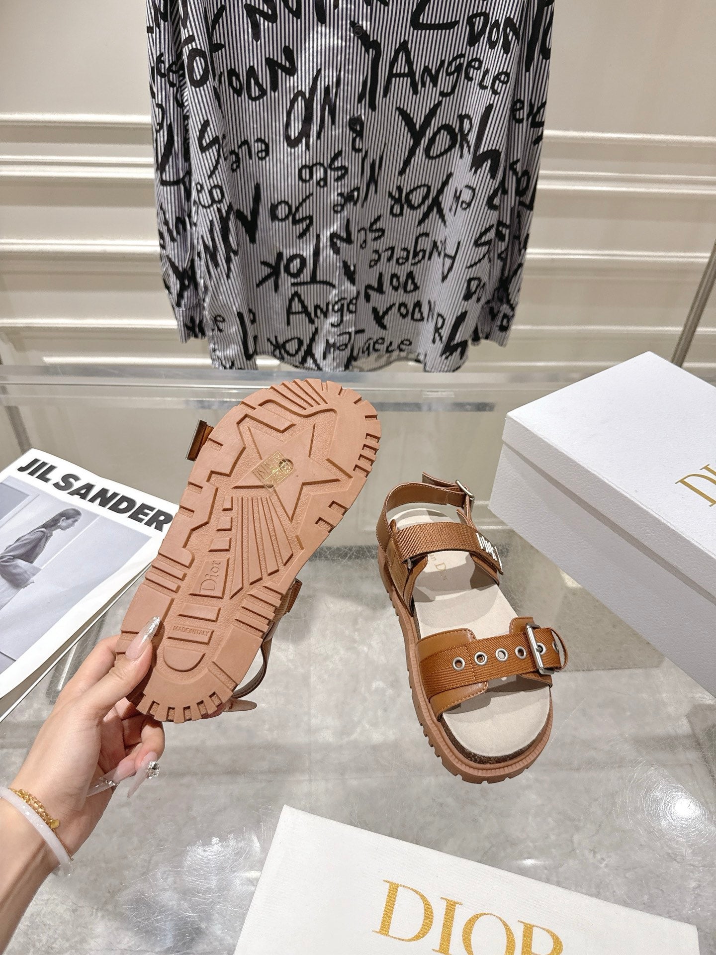 DIOR 26S BUCKLE SANDALS IN BROWN CANVAS