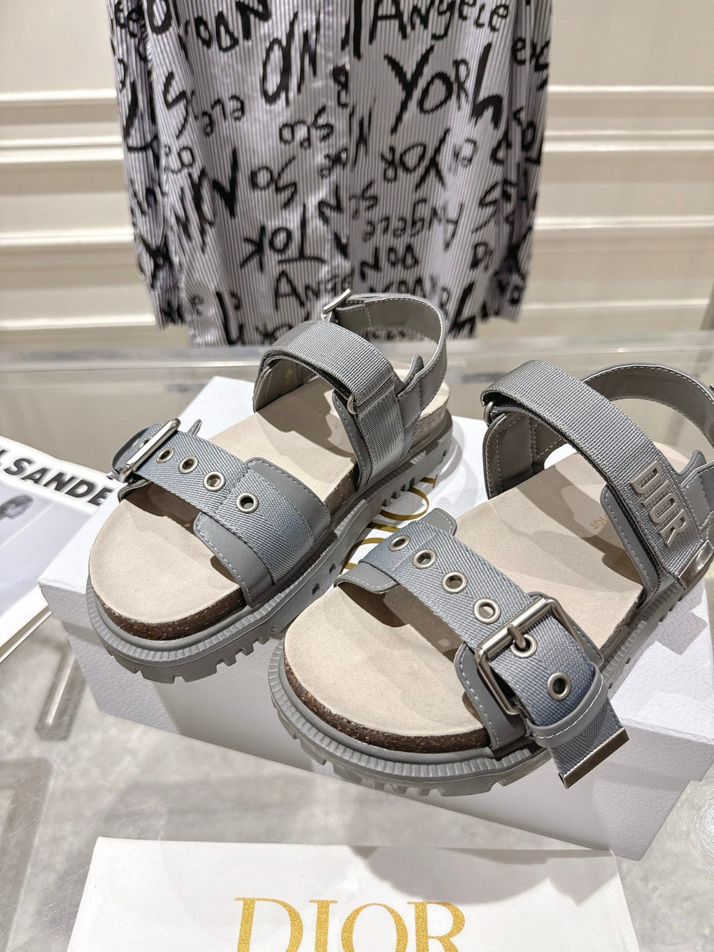DIOR 26S BUCKLE SANDALS IN GREY CANVAS