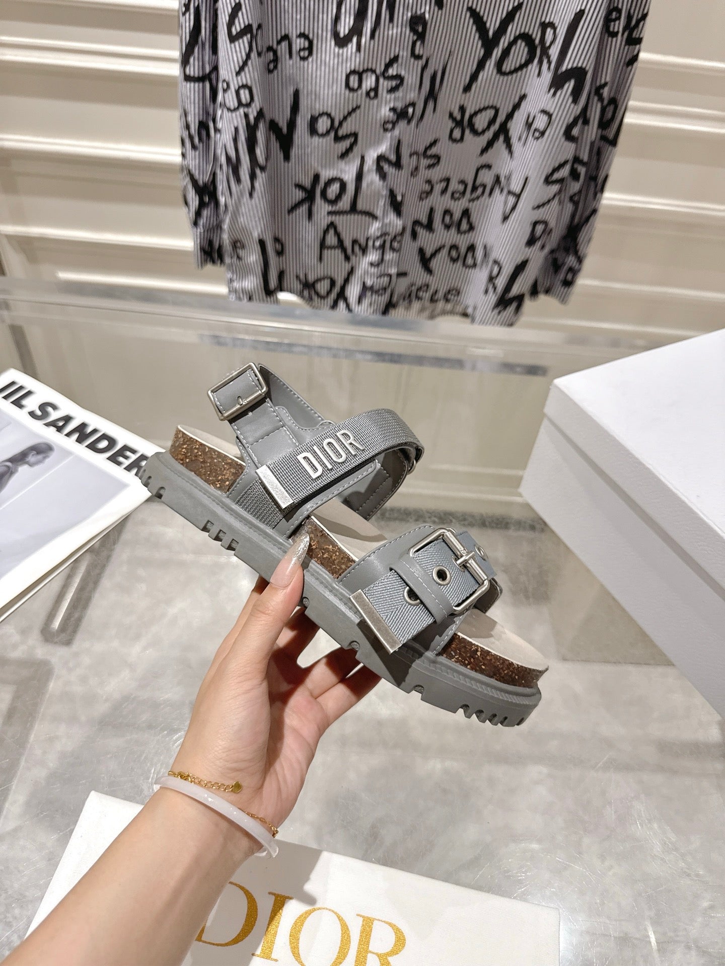 DIOR 26S BUCKLE SANDALS IN GREY CANVAS