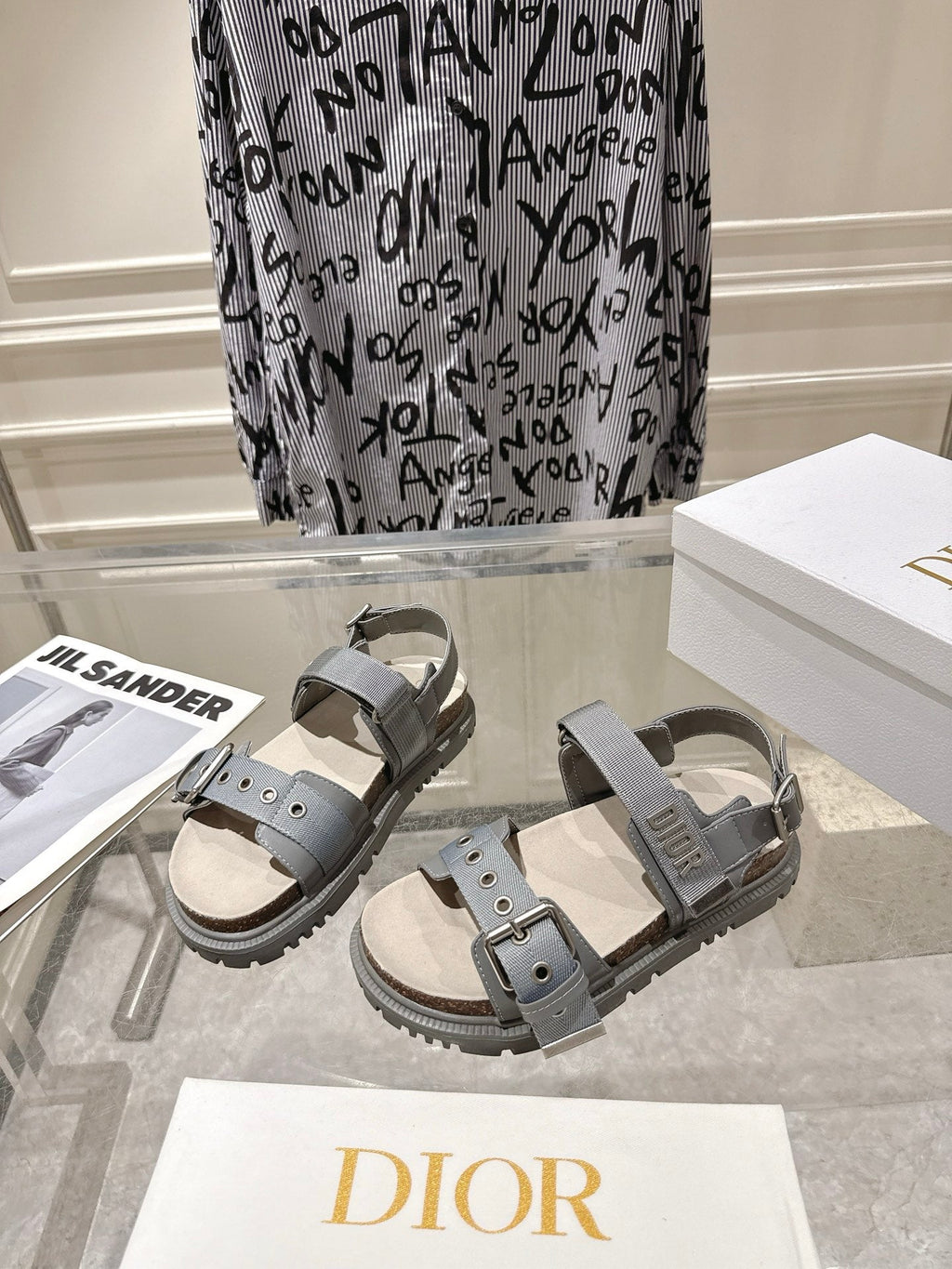 DIOR 26S BUCKLE SANDALS IN GREY CANVAS