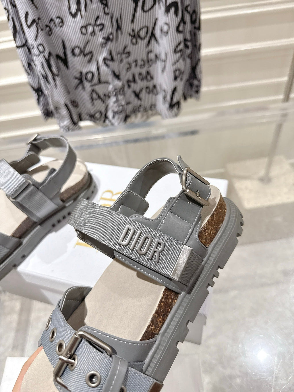 DIOR 26S BUCKLE SANDALS IN GREY CANVAS