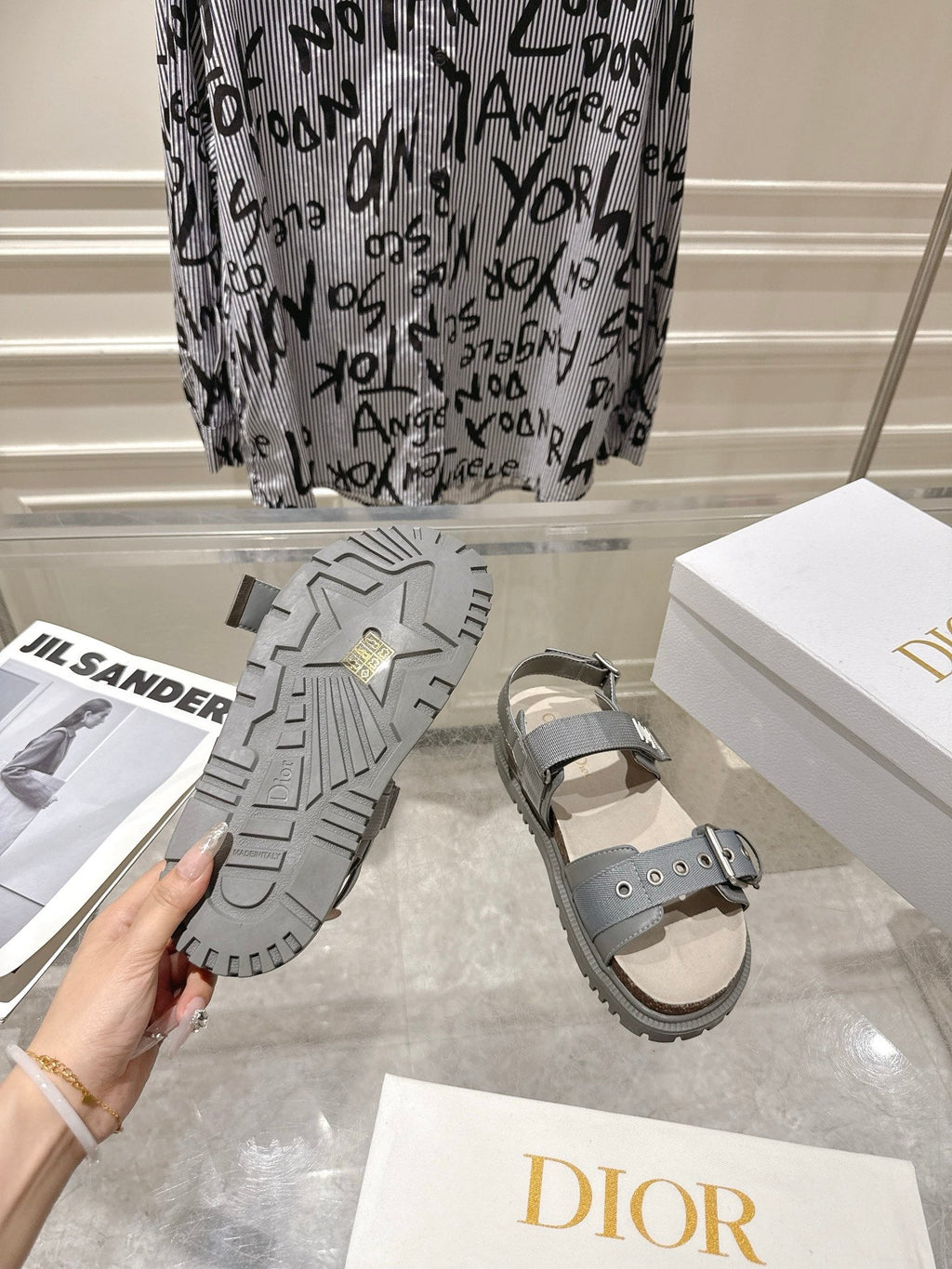 DIOR 26S BUCKLE SANDALS IN GREY CANVAS