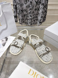 DIOR 26S VELCRO SANDALS IN LIGHT GREY MIX WHITE OBLIQUE CANVAS