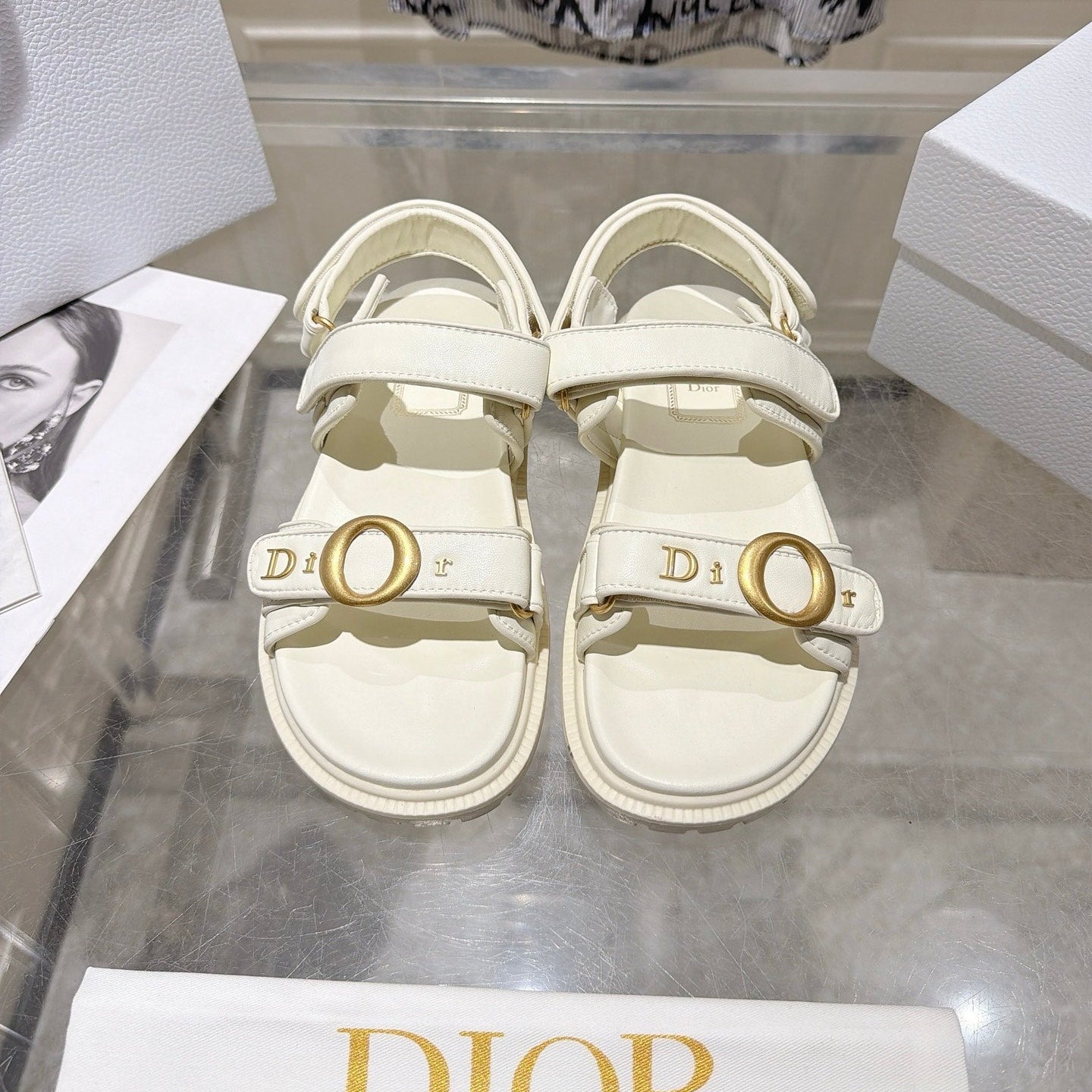 DIOR 26S VELCRO SANDALS IN OFF WHITE CALFSKIN