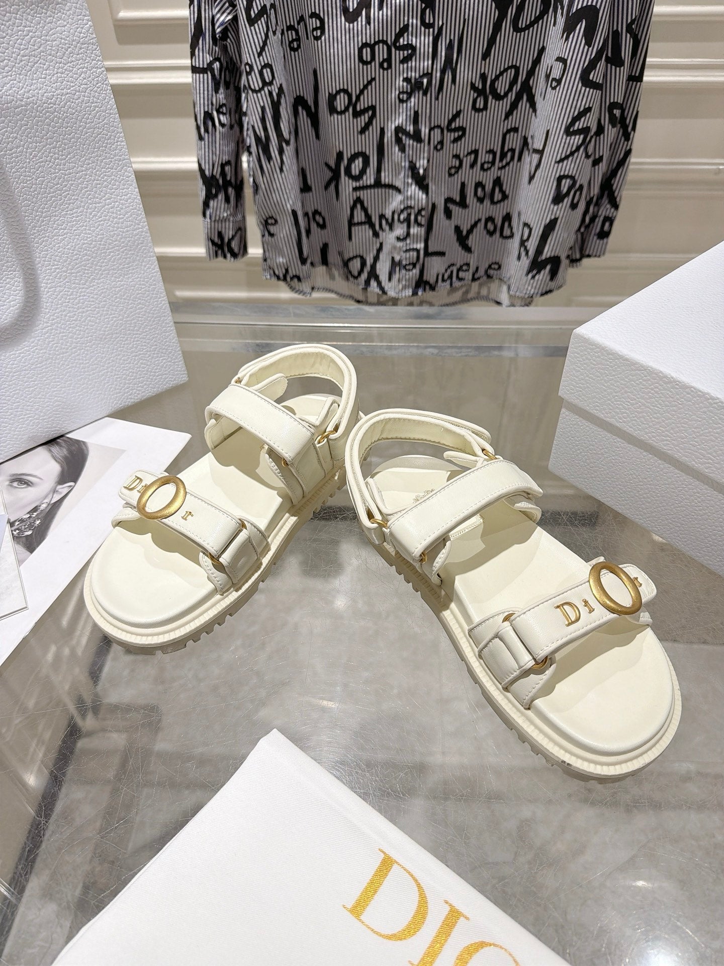 DIOR 26S VELCRO SANDALS IN OFF WHITE CALFSKIN