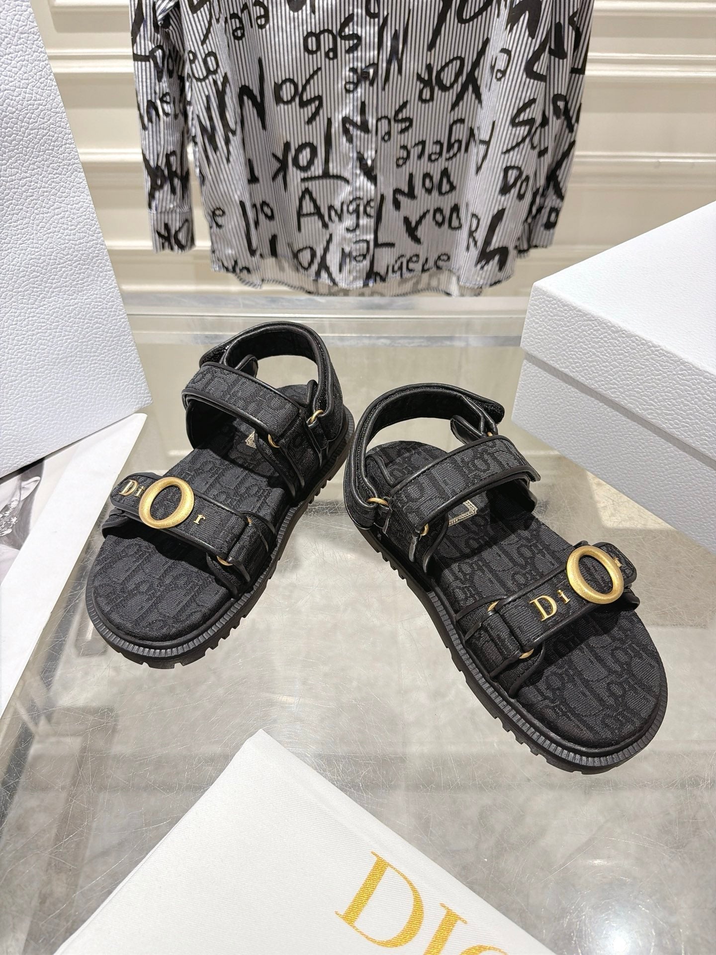 DIOR 26S VELCRO SANDALS IN BLACK OBLIQUE CANVAS