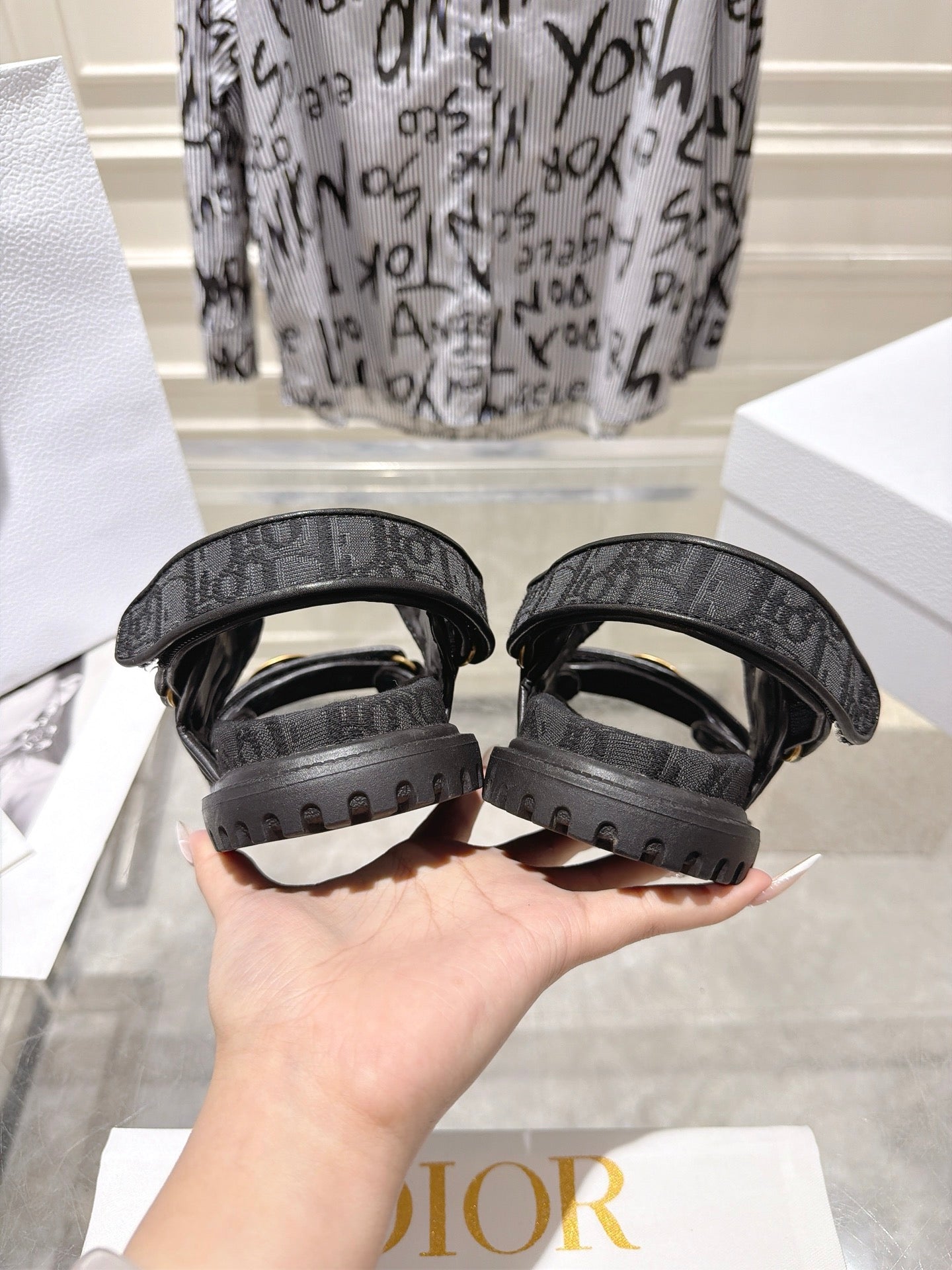 DIOR 26S VELCRO SANDALS IN BLACK OBLIQUE CANVAS