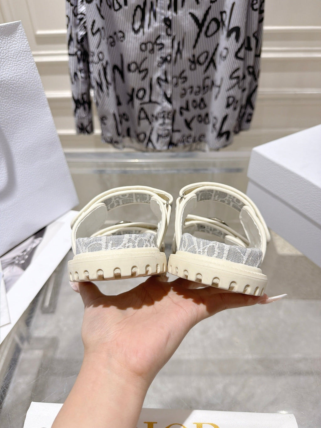 DIOR 26S SANDALS IN LIGHT GREY MIX WHITE OBLIQUE CANVAS