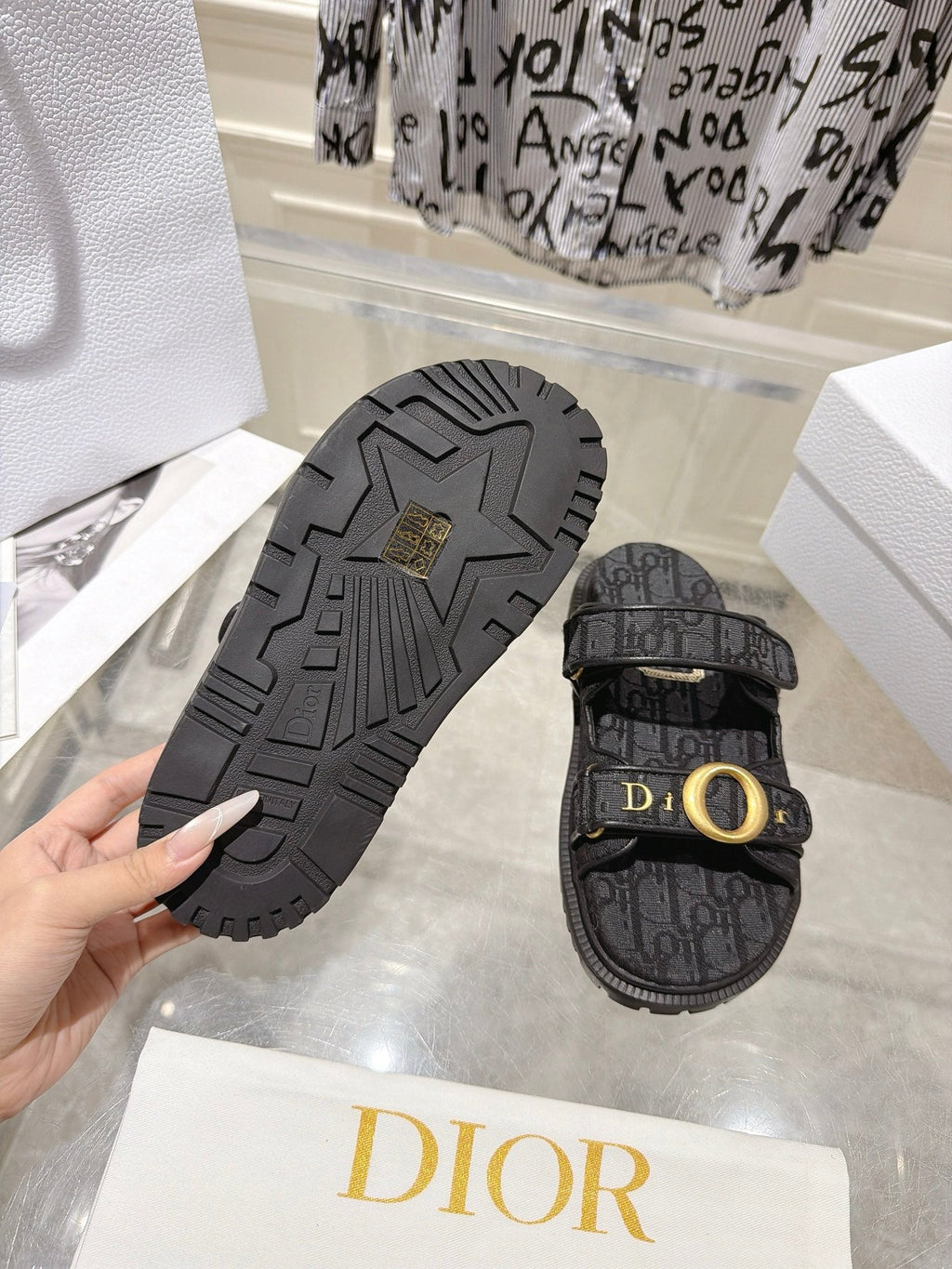 DIOR 26S SANDALS IN BLACK OBLIQUE CANVAS