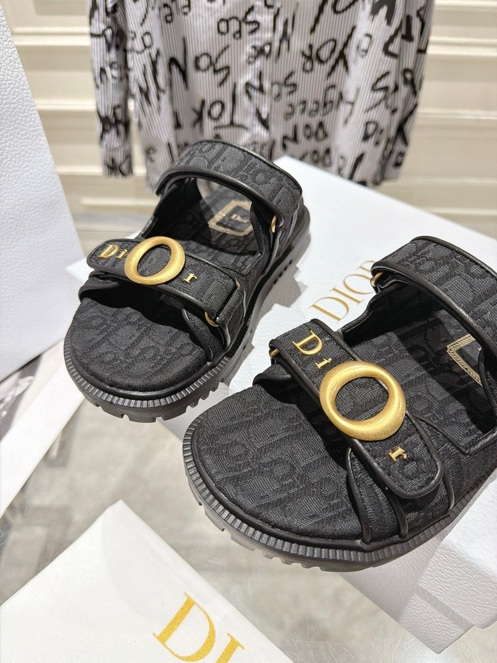 DIOR 26S SANDALS IN BLACK OBLIQUE CANVAS