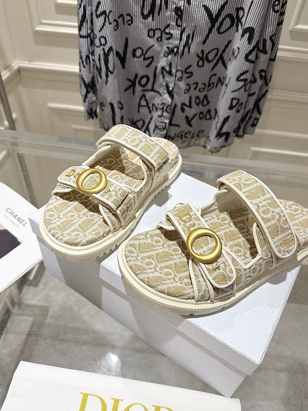 DIOR 26S SANDALS IN LIGHT BEIGE OBLIQUE CANVAS