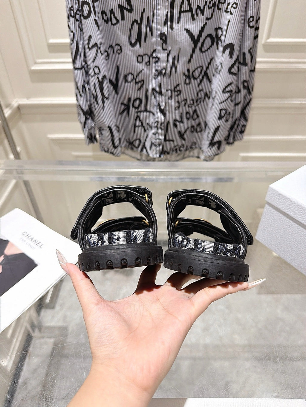 DIOR 26S SANDALS IN BLACK MIX WHITE OBLIQUE CANVAS