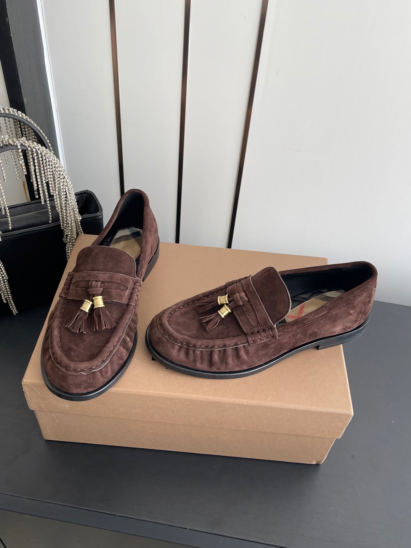 BURBERRY 26S LOAFERS IN DARK BROWN SUEDE