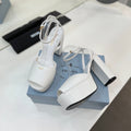 PRADA 26S HEELED SANDALS 115MM IN WHITE CALFSKIN