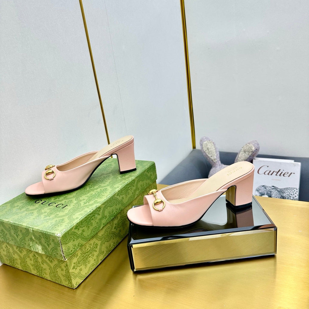 GG HIGH HEELS 55 IN PINK CALFSKIN WITH GOLD HARDWARE