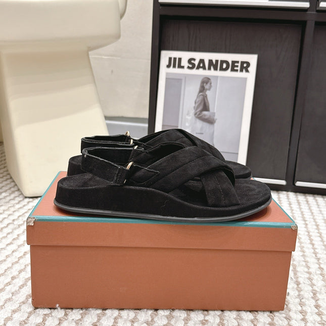 LP 26S CROSS-STRAP SANDALS IN BLACK SUEDE